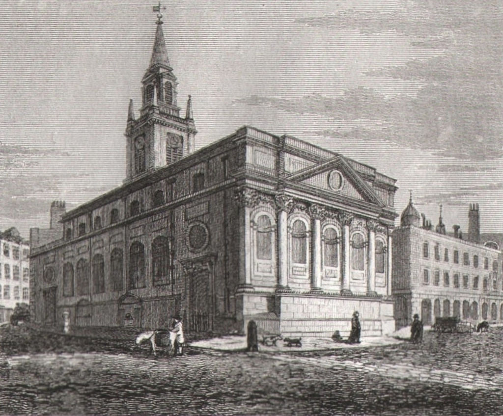 St Lawrence's Church, King Street, Cheapside, London. Antique print 1817